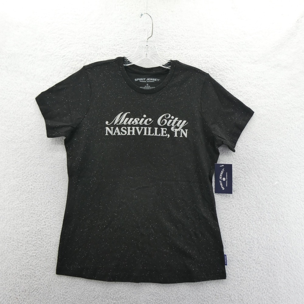Spirit Jersey Shirt Women Small Nashville Music City Black Glitter Guitar Cotton